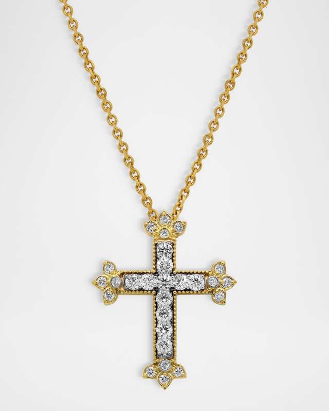 18K Yellow Gold Cross Pendant Necklace with Diamonds